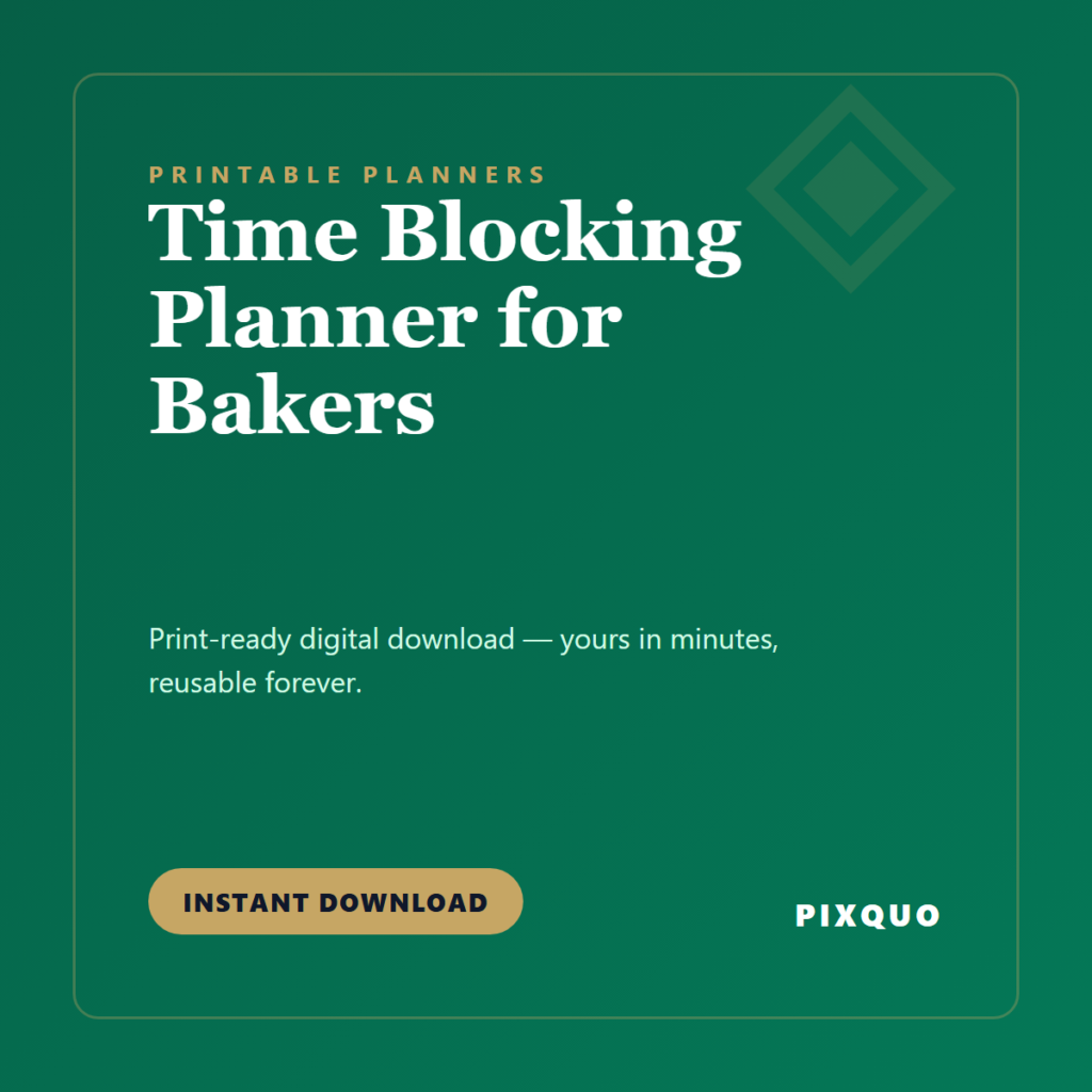 Time Blocking Planner for Bakers — printable digital download