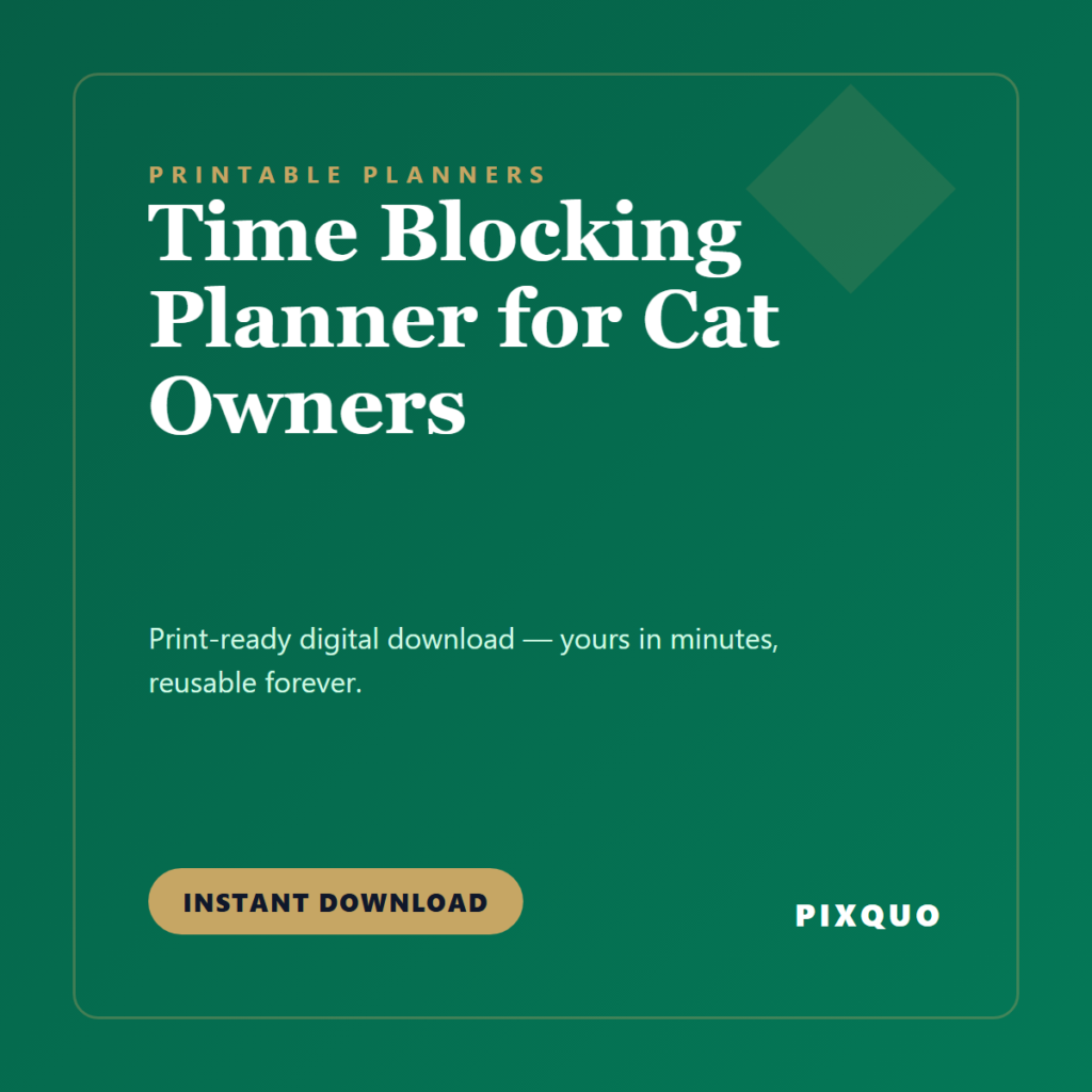 Time Blocking Planner for Cat Owners — printable digital download
