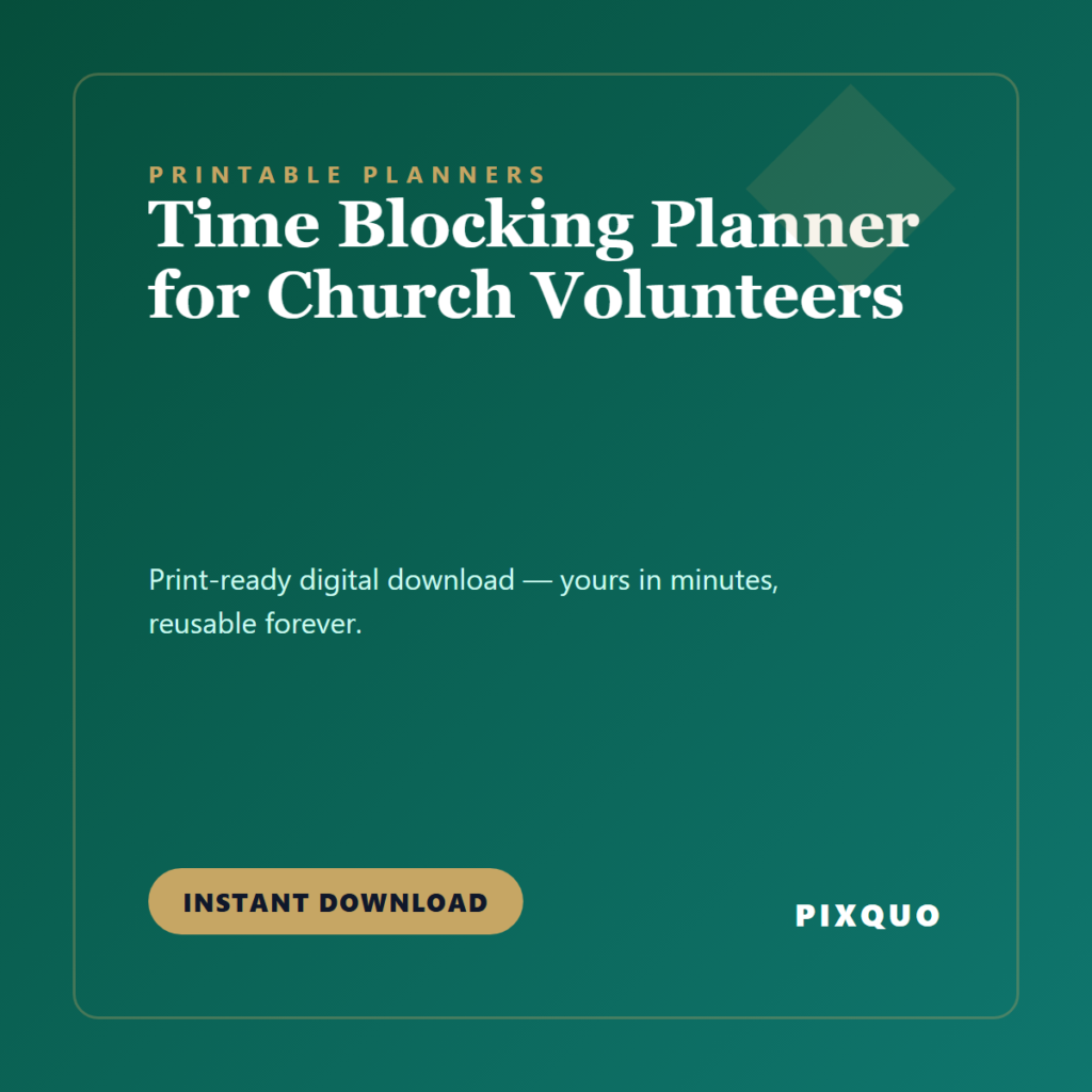 Time Blocking Planner for Church Volunteers — printable digital download