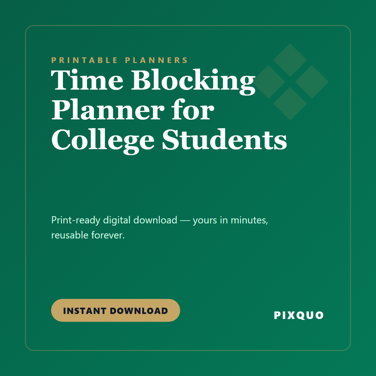 Time Blocking Planner for College Students — printable digital download