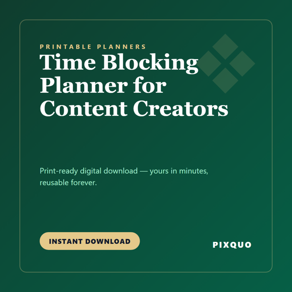 Time Blocking Planner for Content Creators — printable digital download