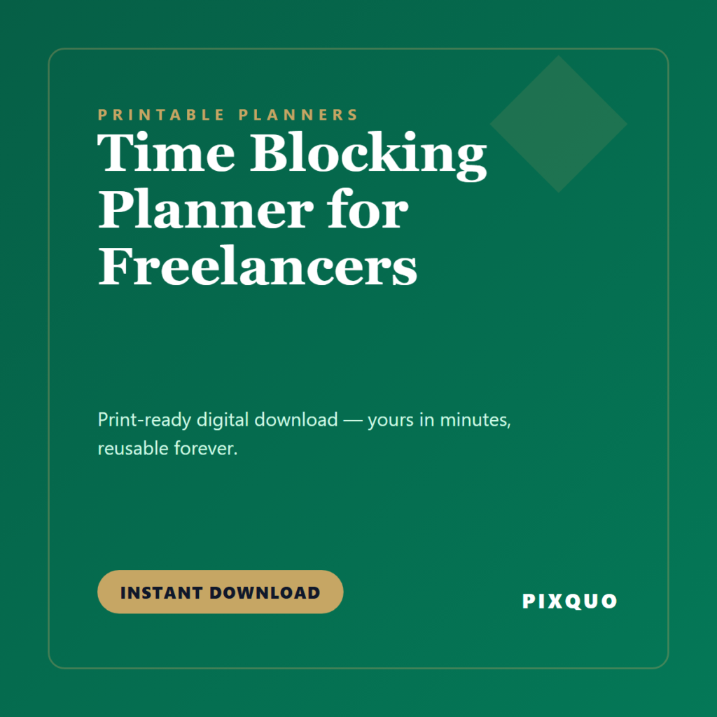 Time Blocking Planner for Freelancers — printable digital download