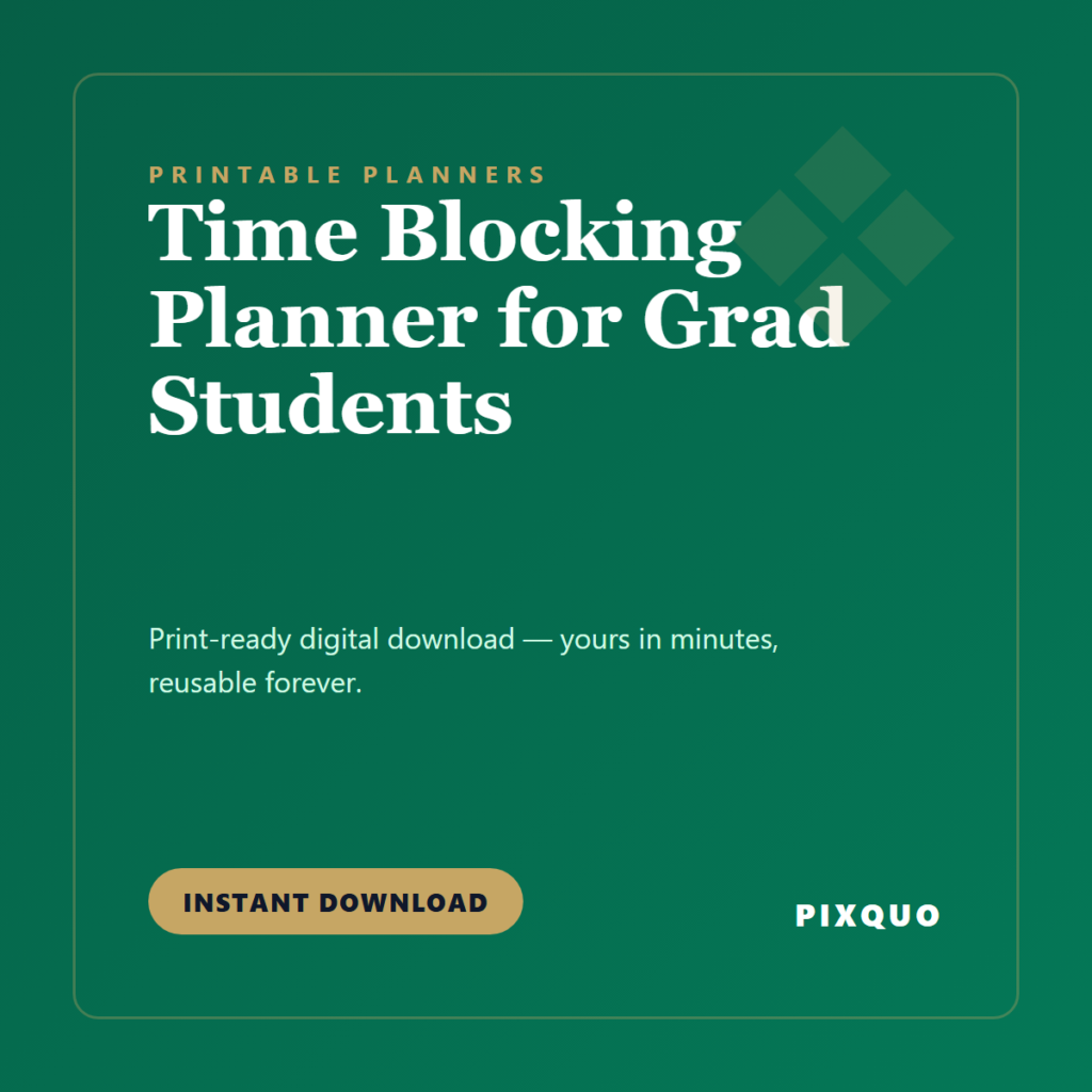Time Blocking Planner for Grad Students — printable digital download