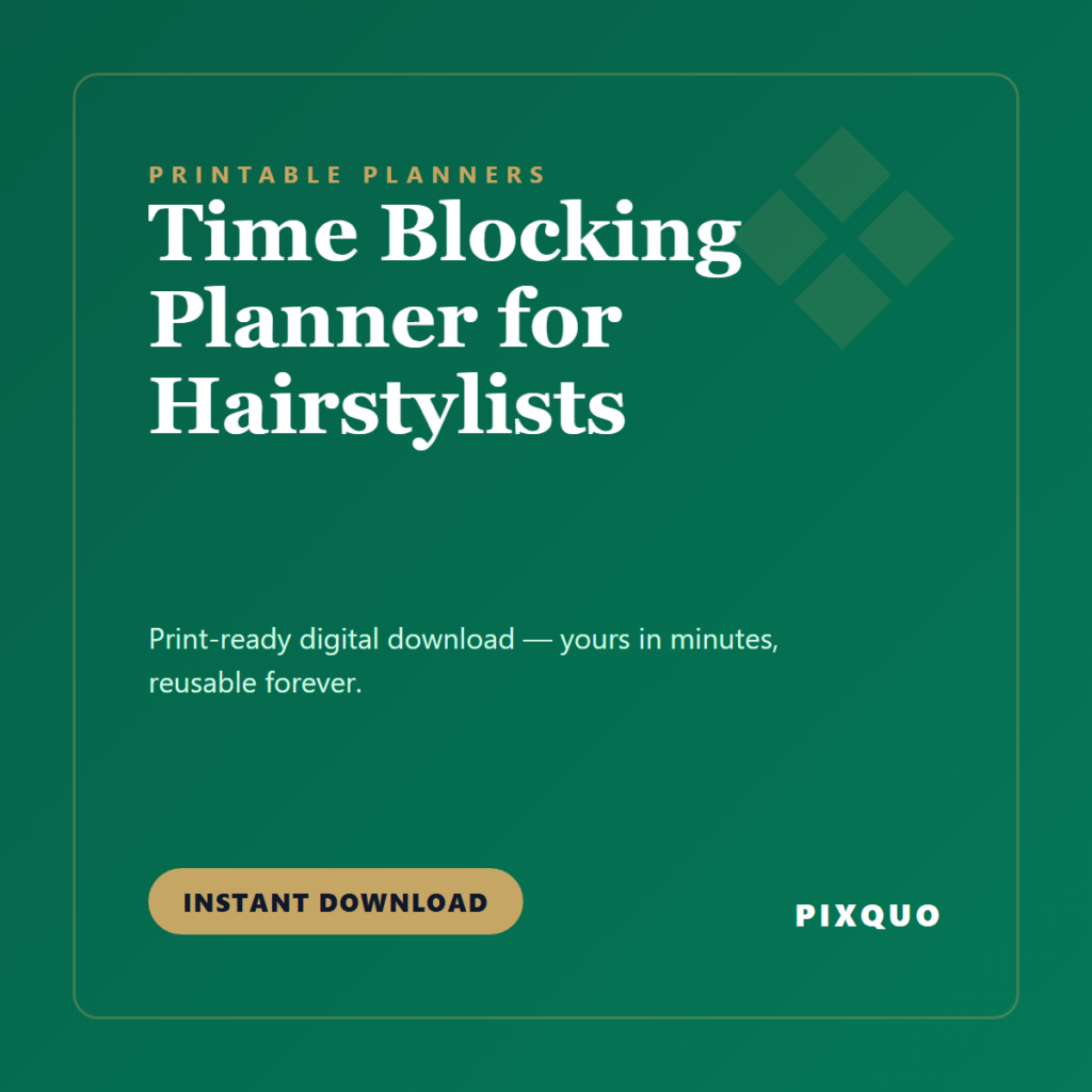 Time Blocking Planner for Hairstylists — printable digital download
