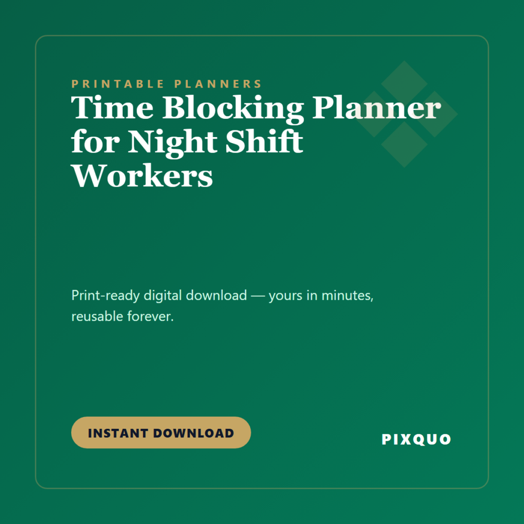Time Blocking Planner for Night Shift Workers — printable digital download