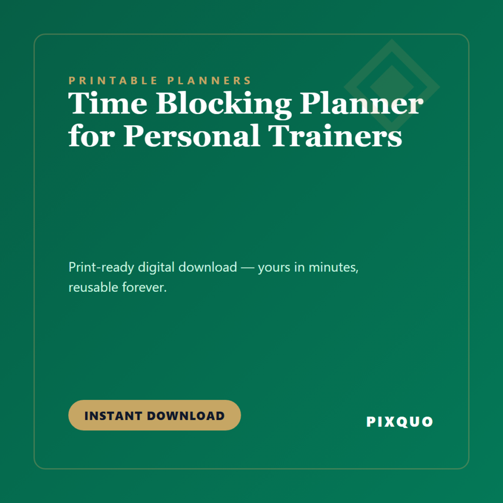 Time Blocking Planner for Personal Trainers — printable digital download
