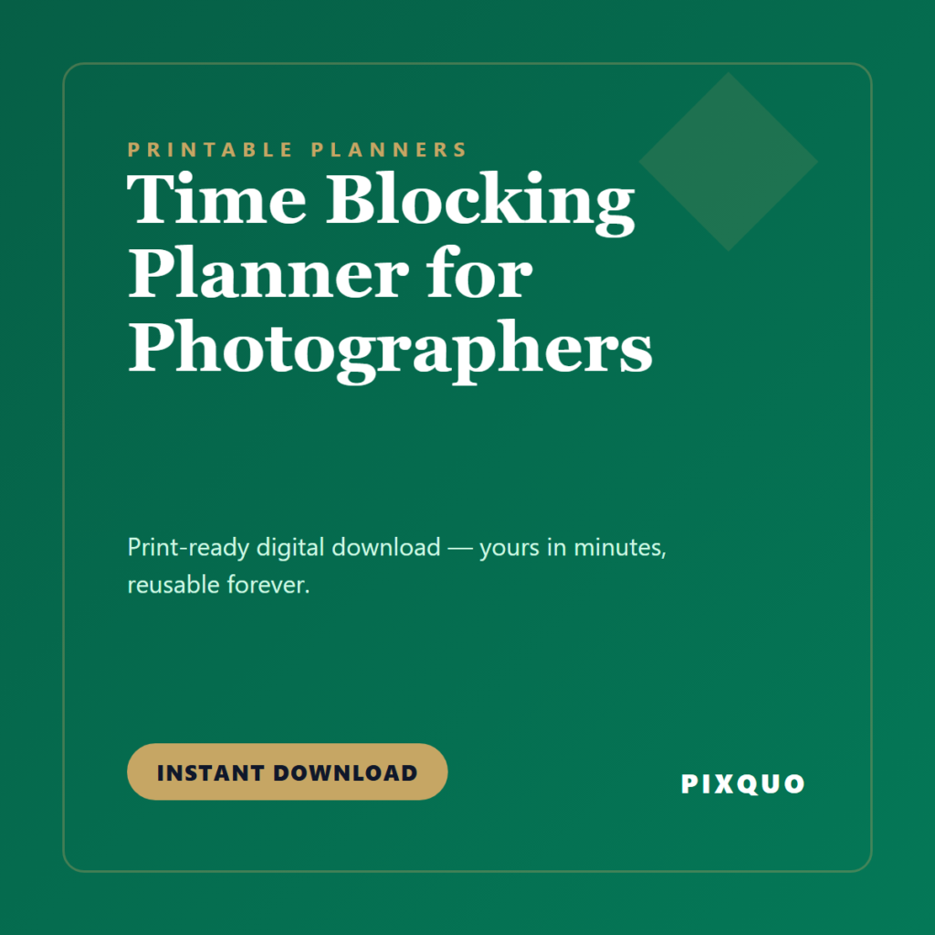 Time Blocking Planner for Photographers — printable digital download