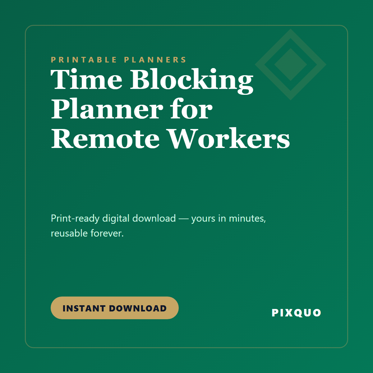Time Blocking Planner for Remote Workers — printable digital download