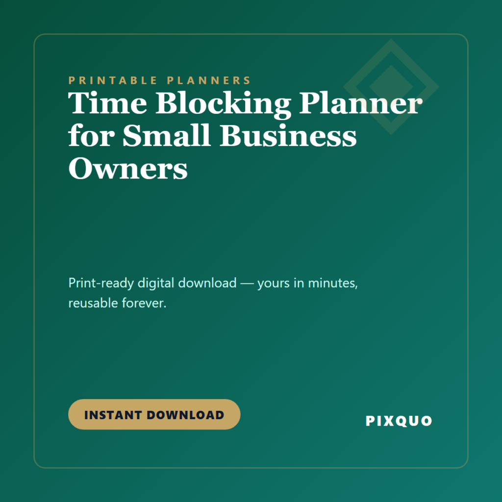Time Blocking Planner for Small Business Owners — printable digital download