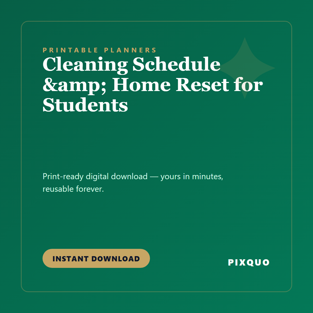 Cleaning Schedule & Home Reset for Students — printable digital download