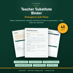 Teacher Substitute Binder 40 Pages