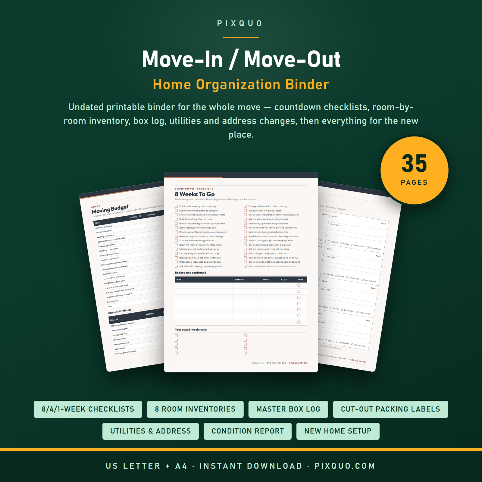 Move-In / Move-Out Home Organization Binder 35 Pages