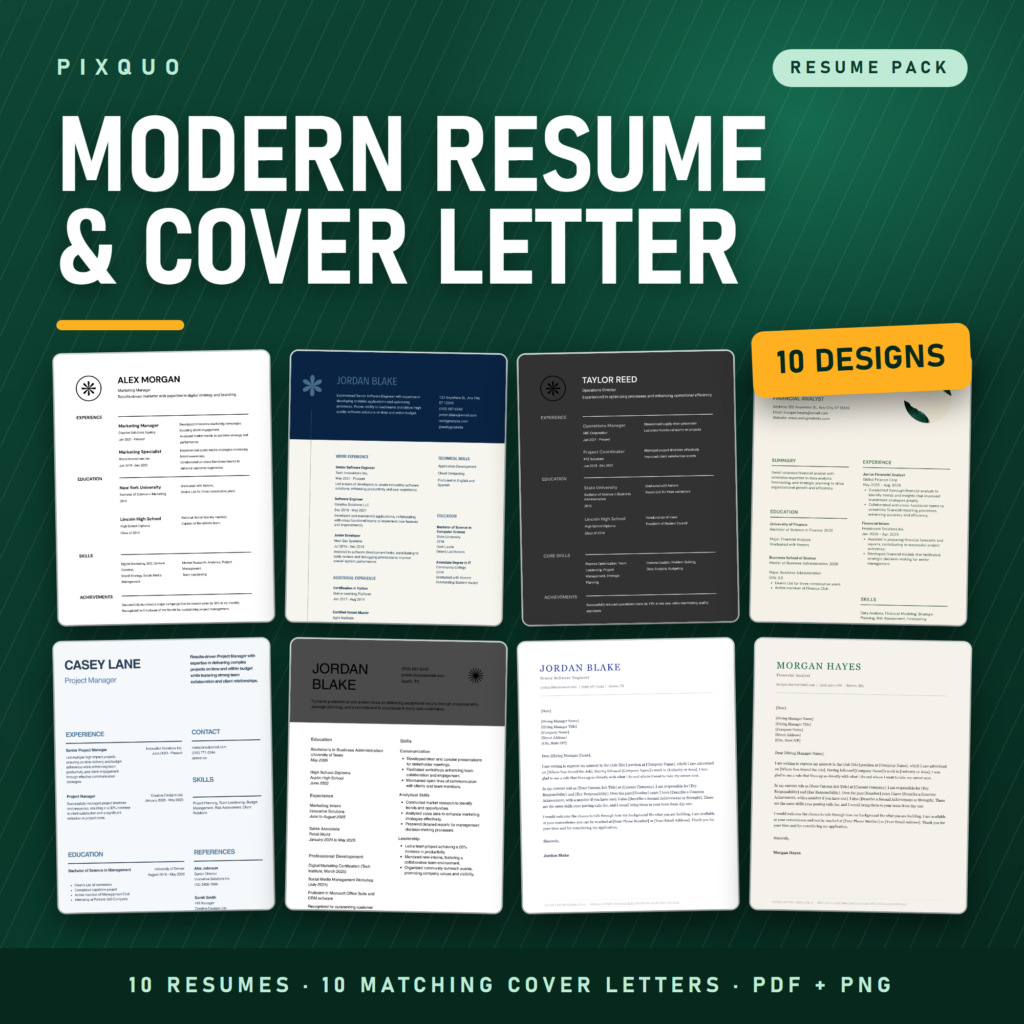 Modern resume cover letter pack 10 designs