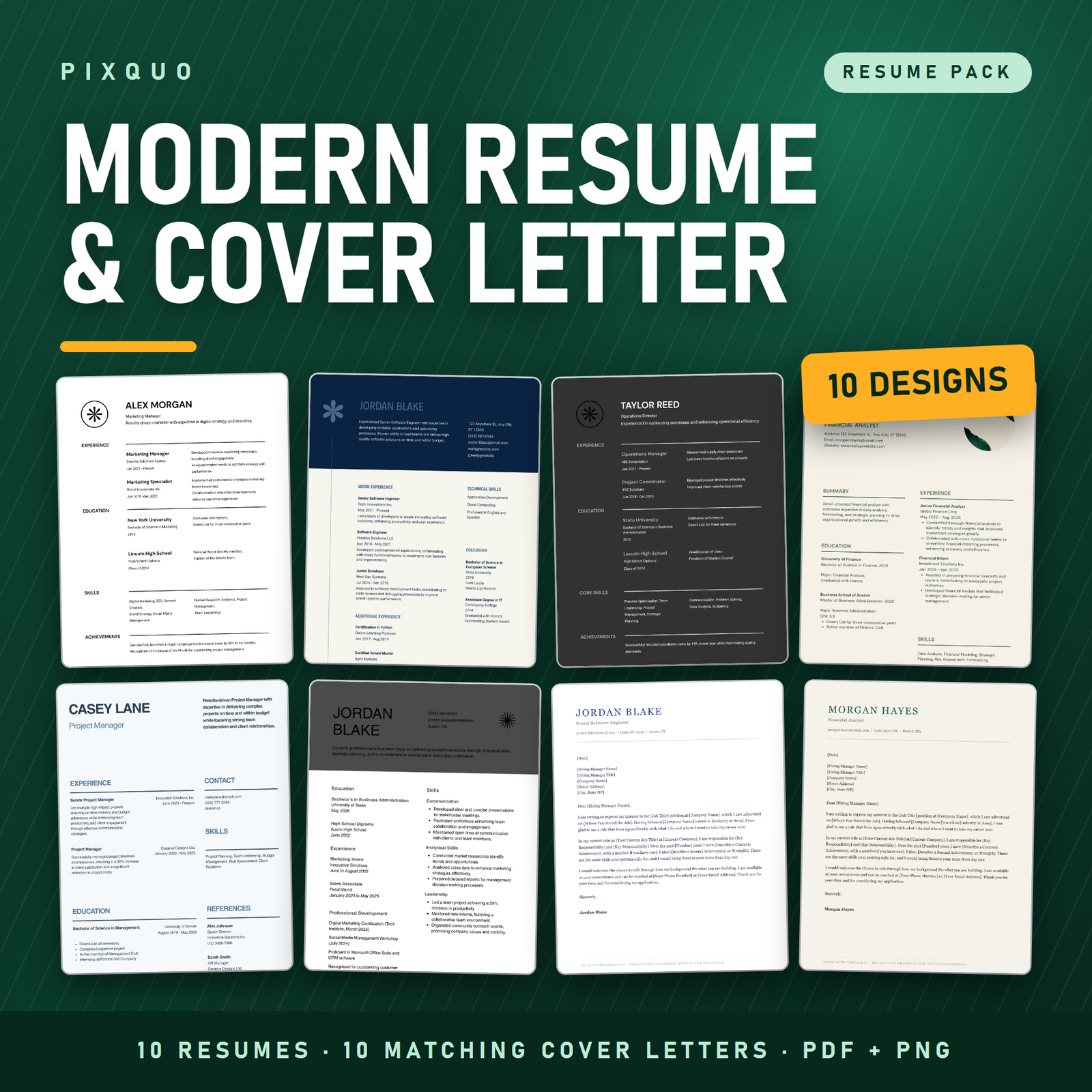 Modern resume cover letter pack 10 designs