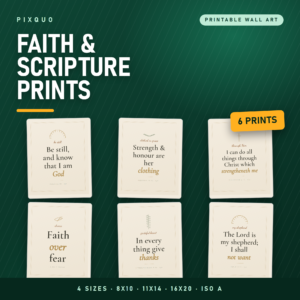 Faith and Scripture printable wall art set of 6 - Christian bible verse prints in 8x10, 11x14, 16x20 and ISO A sizes, instant download PDF