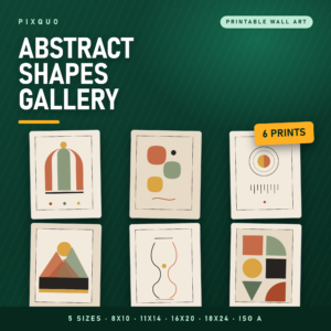 Abstract Shapes Gallery printable wall art set of 6 - mid-century boho art prints in 8x10, 11x14, 16x20, 18x24 and ISO A sizes, instant download PDF