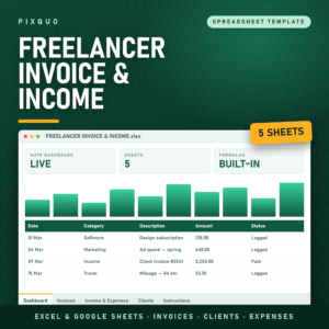 Freelancer Invoice and Income Tracker - Excel and Google Sheets invoice log, client list and income expense tracker, instant download
