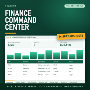 Finance Command Center Bundle - 14 budget trackers and finance spreadsheets for Excel and Google Sheets, instant download