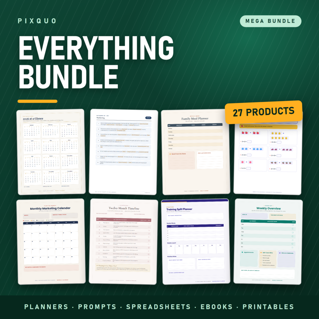 The Complete Digital Empire Everything Bundle - 27 printable planners, ChatGPT prompt packs, Excel spreadsheets and ebooks, instant download PDF