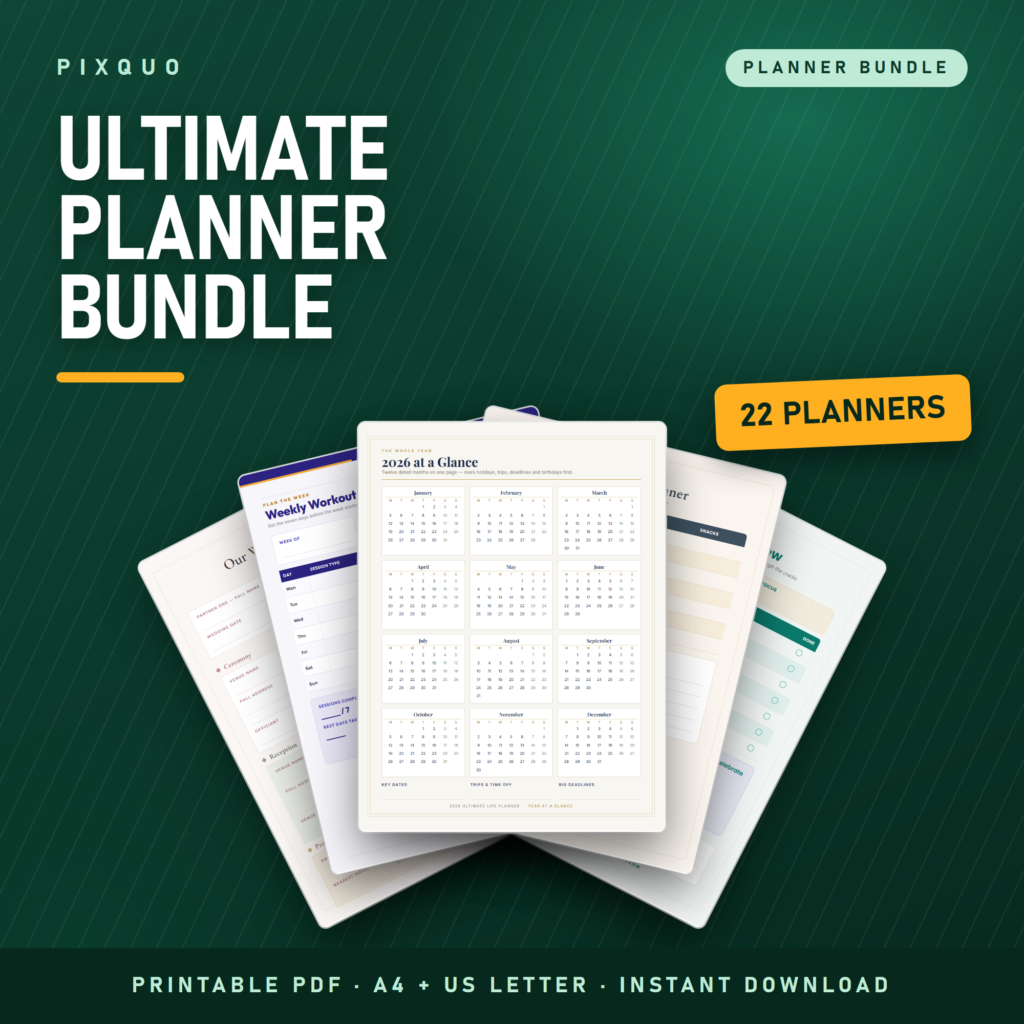 Ultimate Printable Planner Bundle - 22 printable planners in PDF, A4 and US Letter, budget wedding fitness meal and student planners