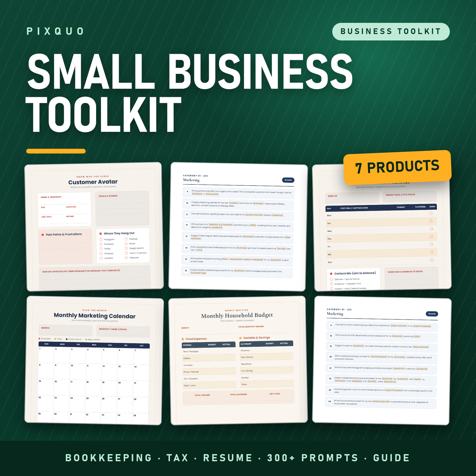 Small Business Complete Toolkit - bookkeeping and tax tracker, ATS resume pack, 300+ ChatGPT prompts, Excel and PDF instant download