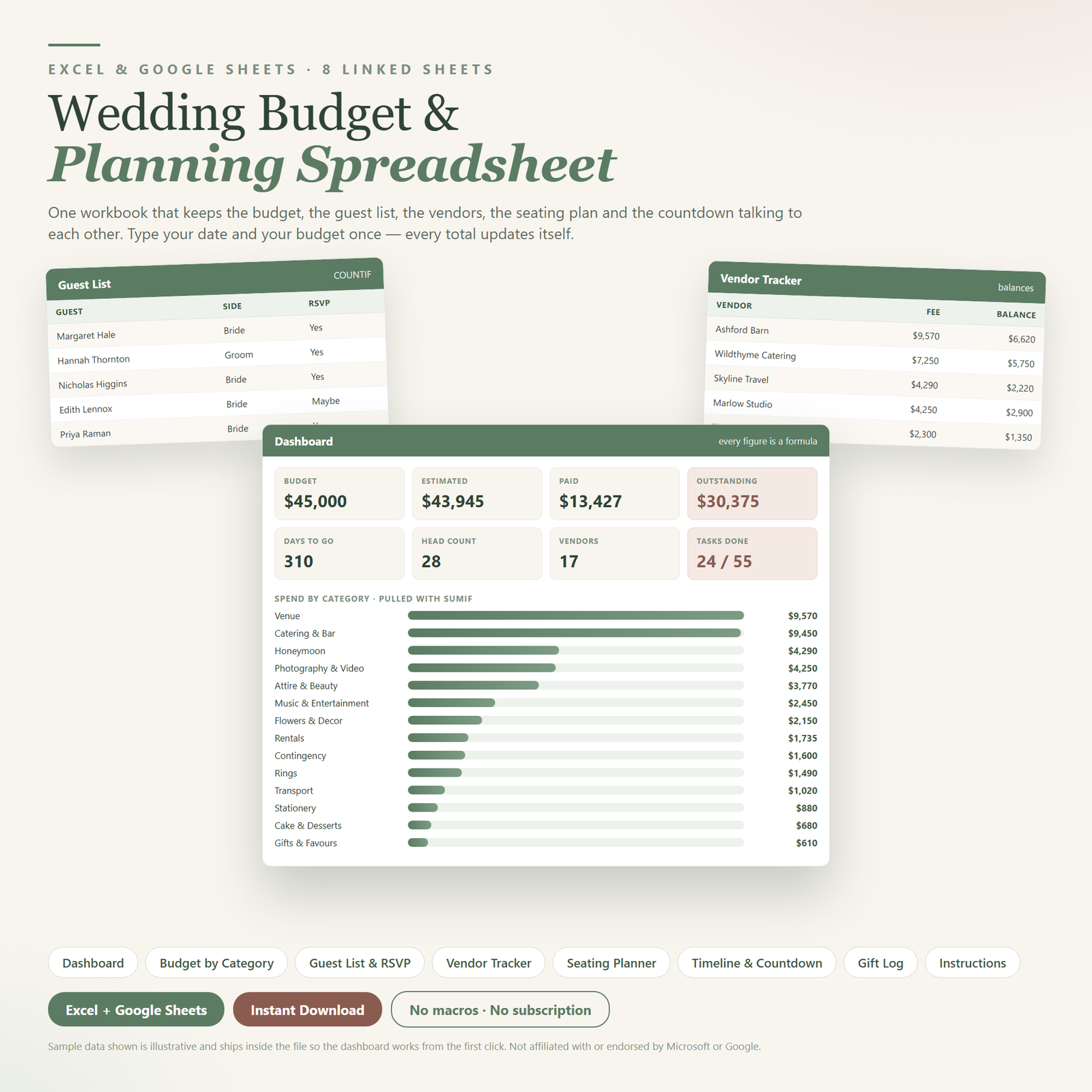 Wedding budget planning spreadsheet hero